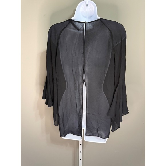 Zara Woman Black Semi Sheer Bell Sleeve Whimsigoth Blouse S Witchy Romantic Goth - Picture 5 of 5